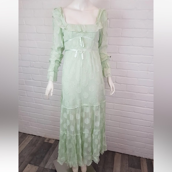 Free People Yara Maxi Dress XS UK 6 Mint Green Wedding Boho Ruffle Event BN - Picture 3 of 16